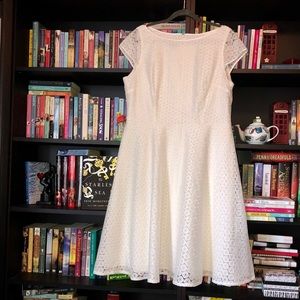 Cream Lace Fit and Flare with Cap Sleeves